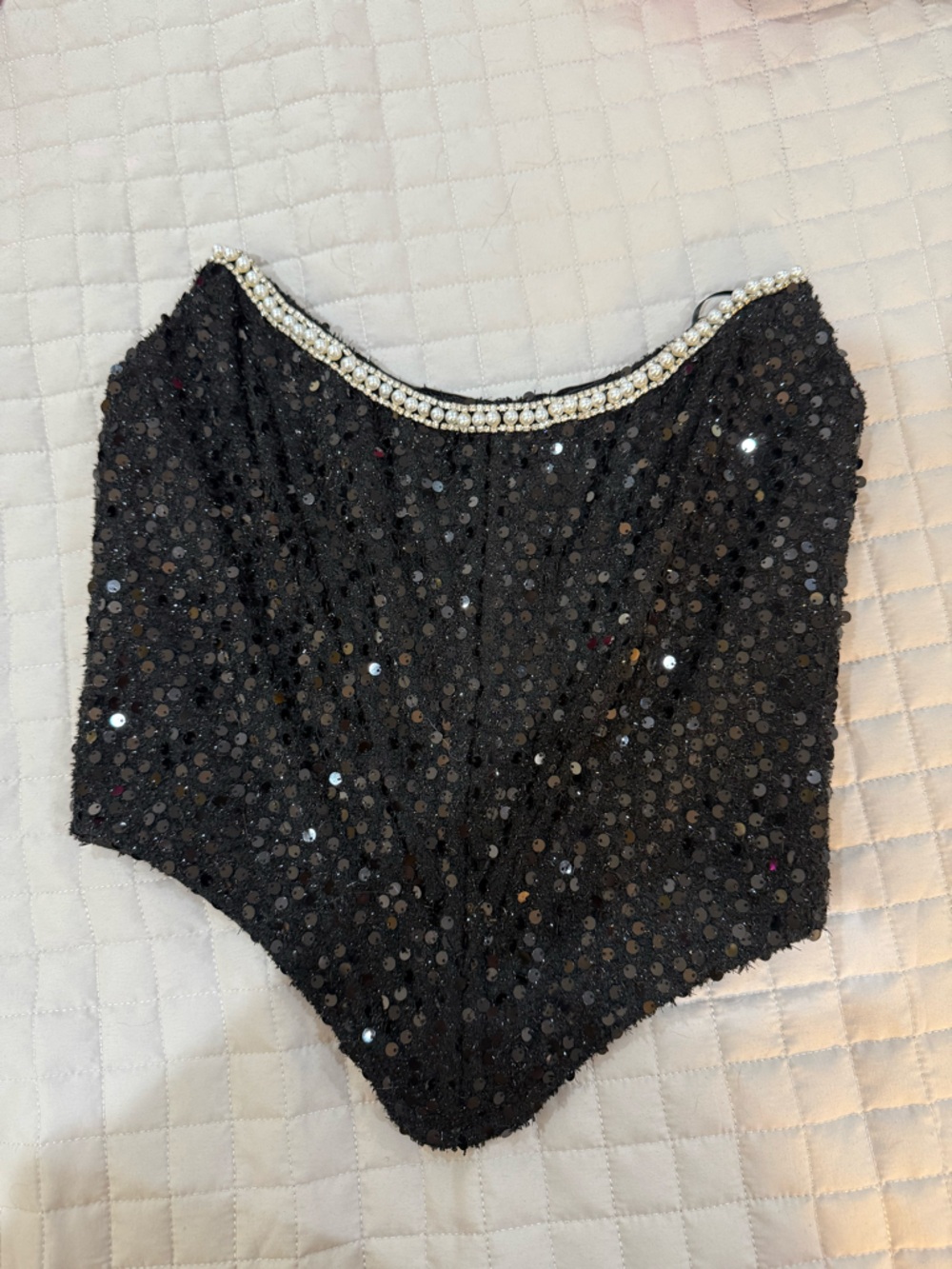 AKIRA Black Sequin Top with Rhinestone Trim